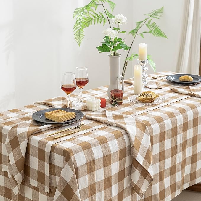 EVERLY 100% Yarn-Dyed Linen Rectangle Tablecloths 60x120Inches for Dining,Buf...