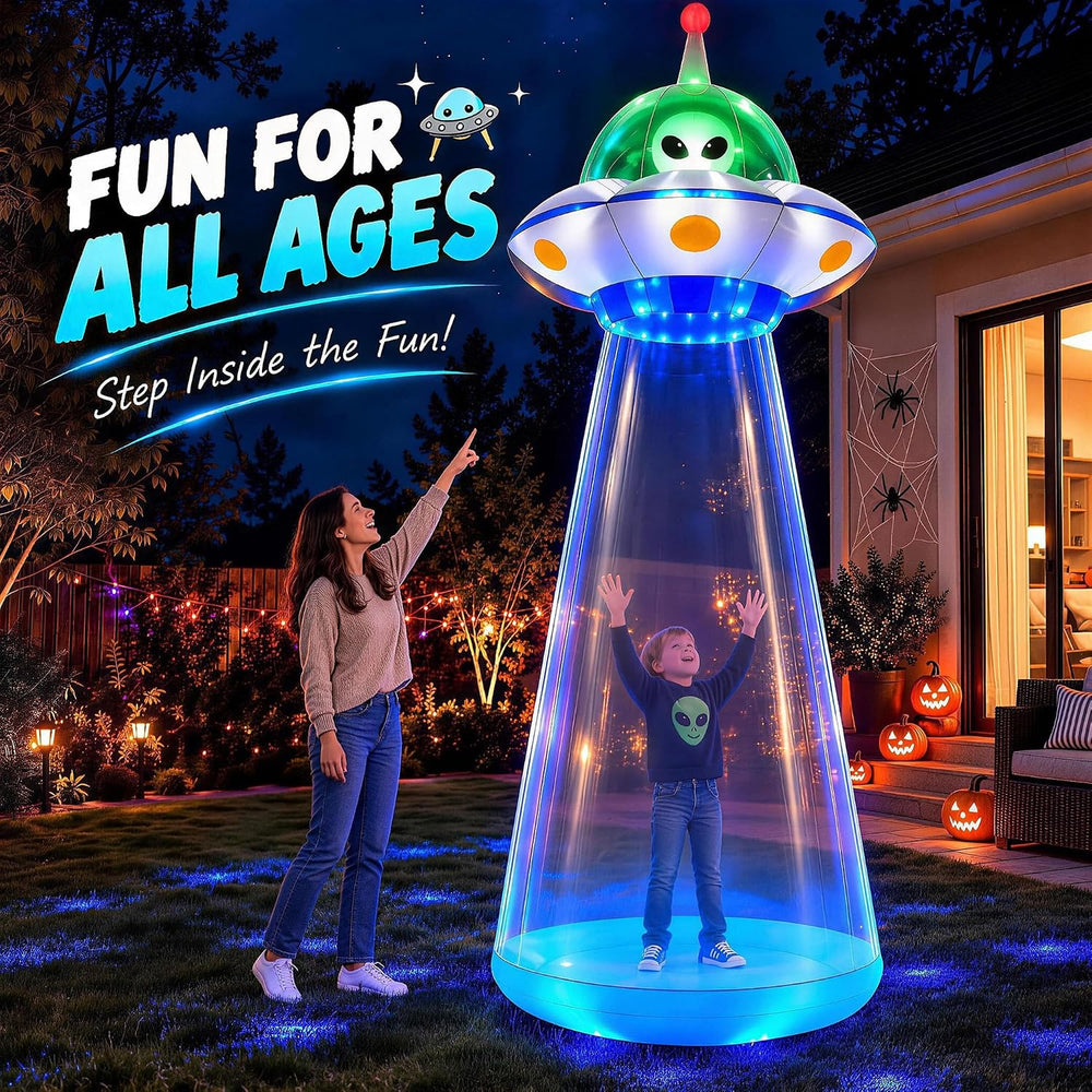 ZPISF 11 FT Halloween Inflatables UFO with Rotating LED Outdoor Decorations