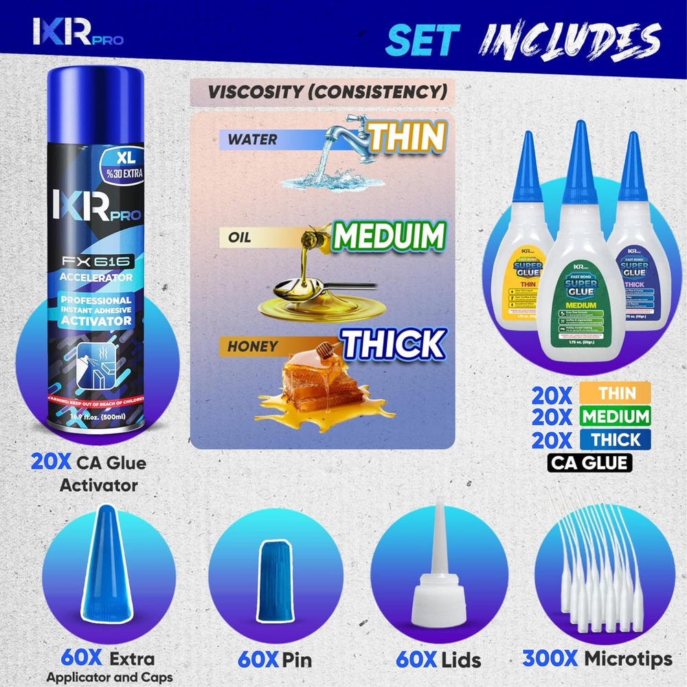 CA Glue with Activator 20x Thin Medium Thick Glue Kit 20x16.9oz Accelerator