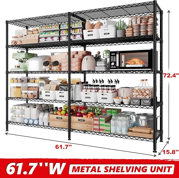 REIBII 1500LBS Storage Shelves Metal Shelving Unit 61.7''W Wire Shelving