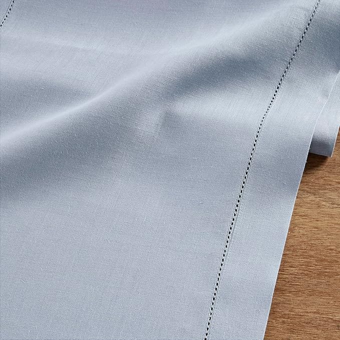 Solino Home Linen Dusty Blue Table Runner 36 Inches - Classic Hemstitch, 100%...