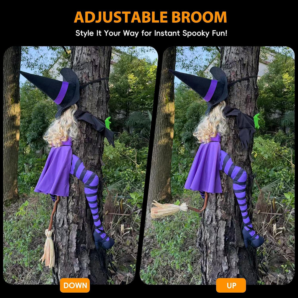 63" Purple Witch Crashing into Tree Halloween Decorations