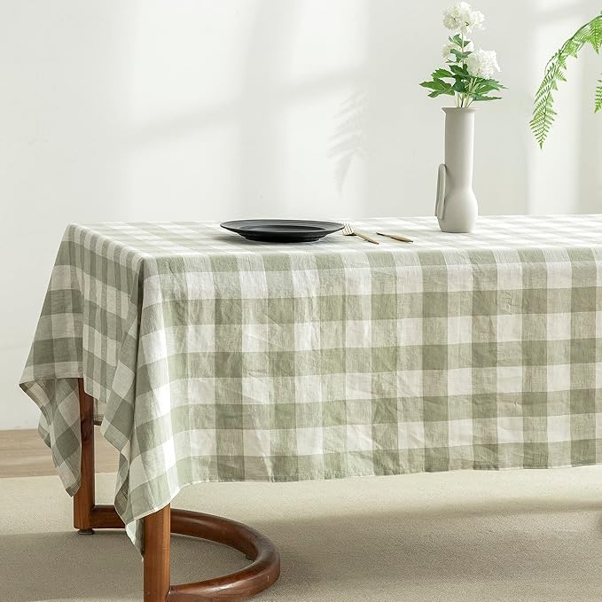 EVERLY 100% Yarn-Dyed Linen Rectangle Tablecloths 60x108Inches for Dining,Buf...