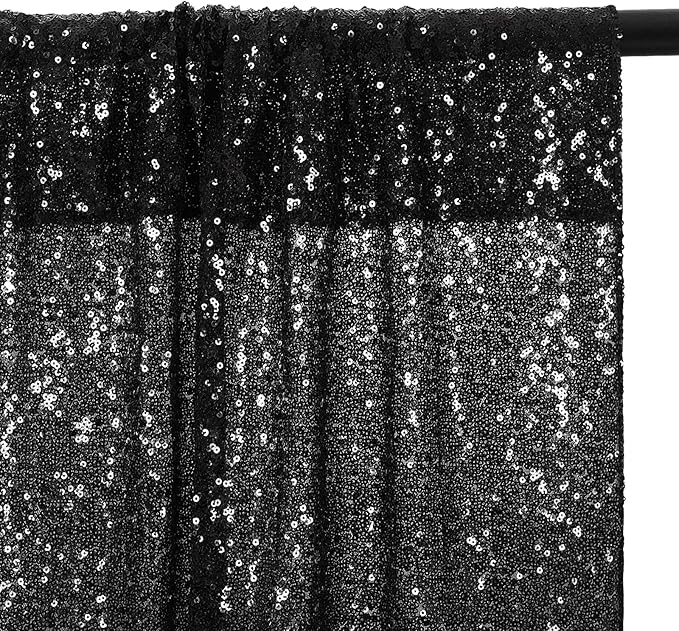 Eternal Beauty Black Sequin Backdrop, 6x8 Ft Halloween Glitter Background Cur...