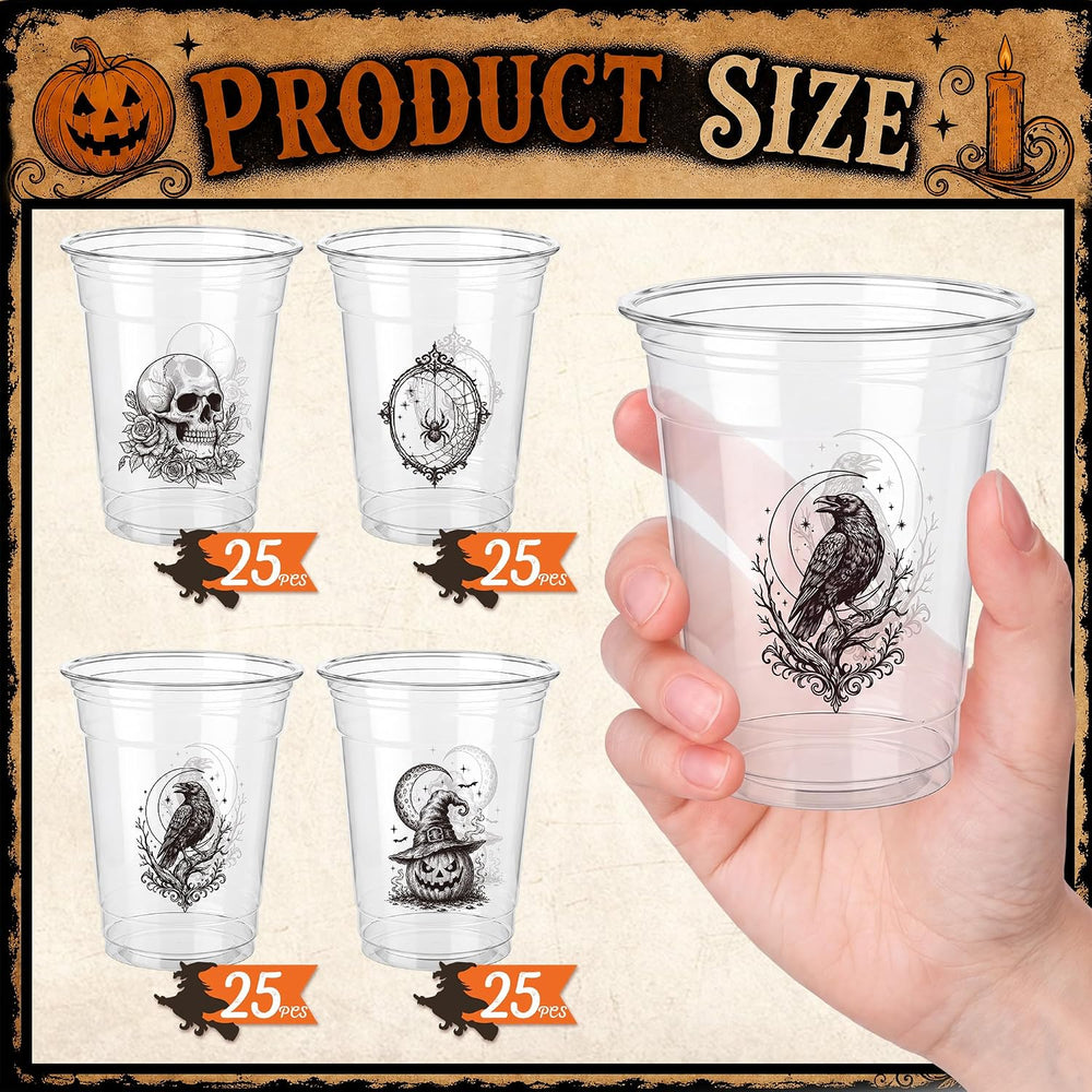 SiliFine 100 Pcs 12 oz Halloween Plastic Cups, Halloween Party Supplies