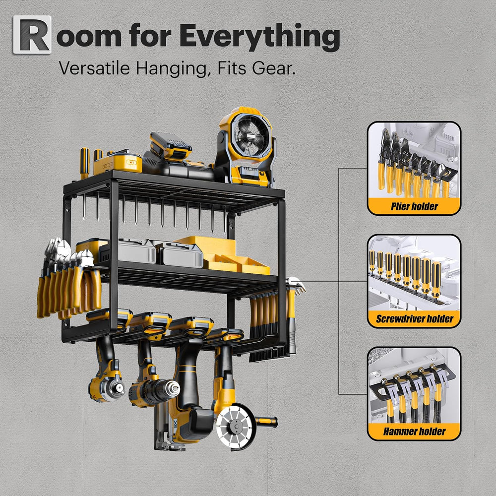 Spampur Power Tool Organizer, 3 Layers 4 Drill Holder Wall Mount