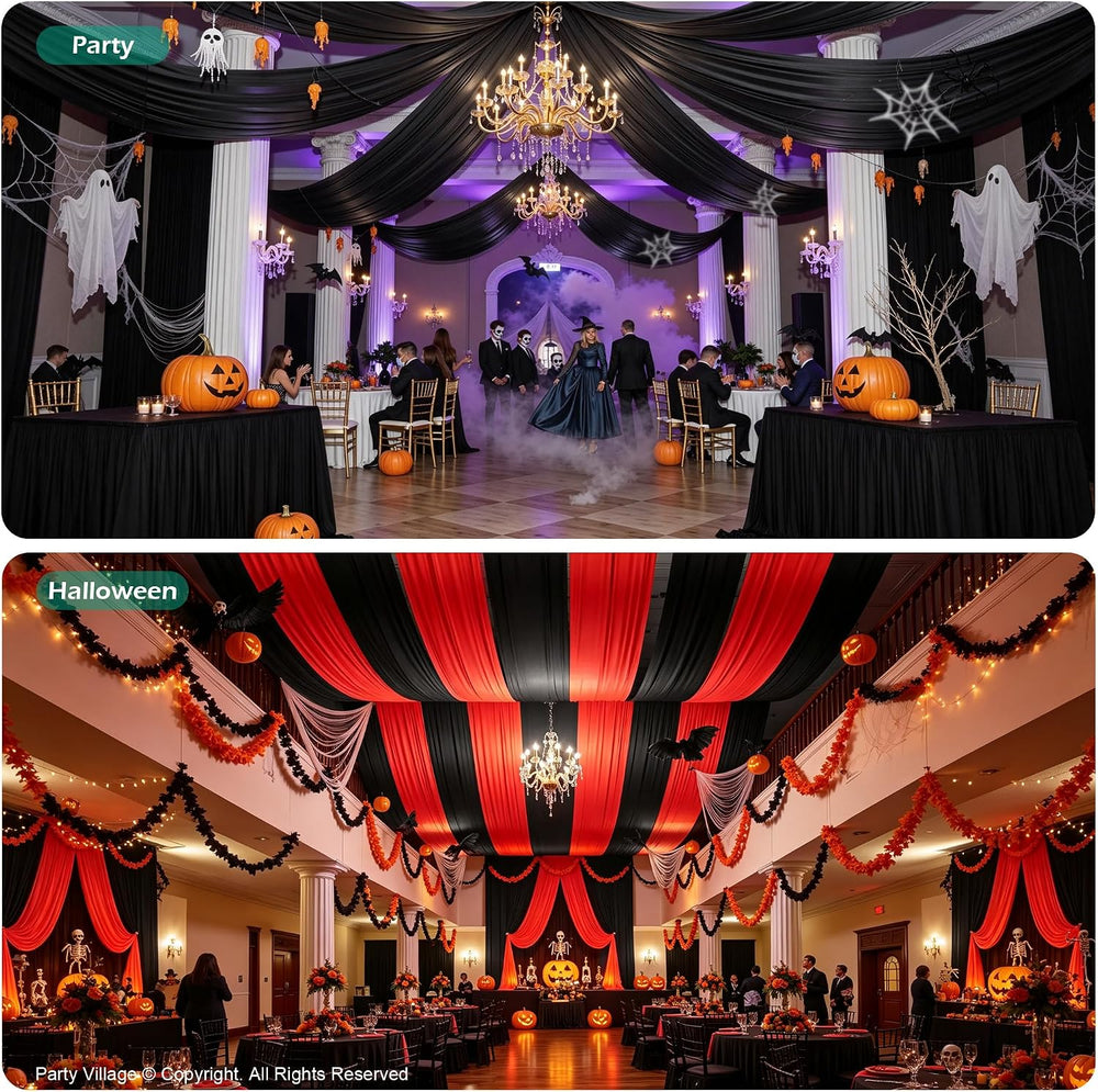 12 Panels 5ft(W) x 20ft(L) Black Ceiling Drapes for Halloween Parties