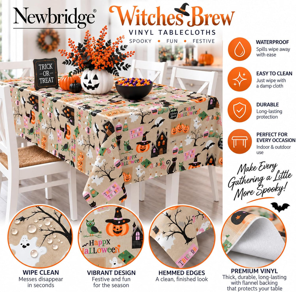 Newbridge Halloween Witches Brew 60 x 120 Inch Rectangle Vinyl Tablecloth