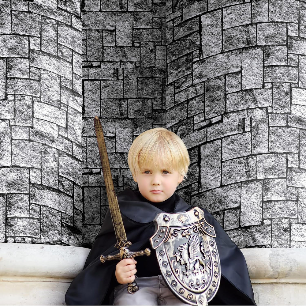 Aneco 120 Ft x 54 Inch Halloween Stone Wall Tablecloth Roll with Cutter Box D...