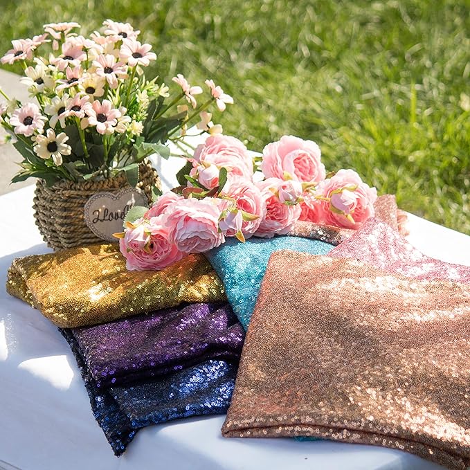 JYFLZQ Black Sequin Tablecloth - 90" Round Sparkly Glitter Metallic Tabl...