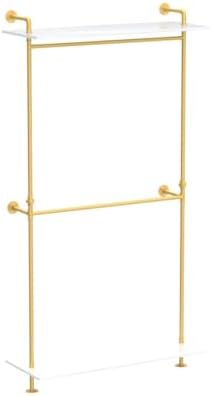 modern simple 2 tier metal and wood garment, side view
