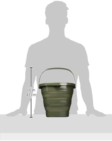 BUNDOK BD-602KA Folding Bucket, 3.2 gal (10 L), Khaki, Folding, Compact Storage