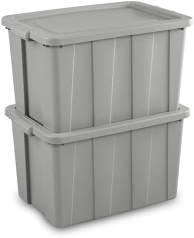 sterilite latching tuff1 tote containers w/lids, 30 gallon on a desk or shelf