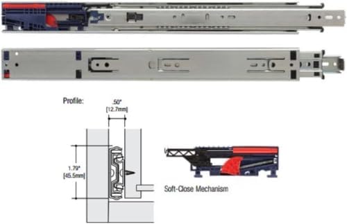 knape & vogt side mount soft-close drawer slide, front angle view