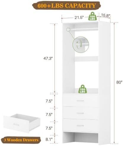 aheaplus 1.8ft closet system with drawers, 21.5’’ closet on a desk or shelf