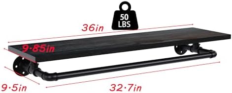 black clothes rack 36in, wall mounted garment rack, front angle view