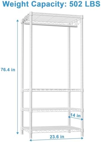 ulif h4 mini portable closet, 4 tiers freestanding showing dimensions