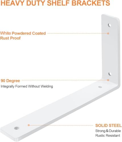 white floating shelf bracket 10 inch, 6 pack showing dimensions