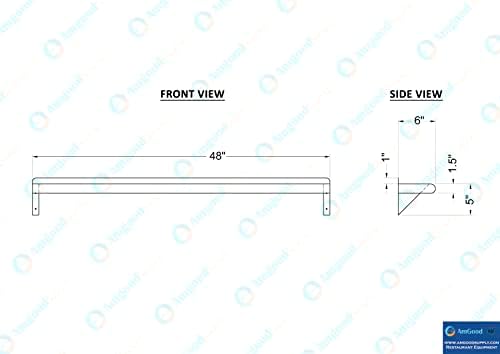 amgood 6 in. x 48 in. stainless steel showing dimensions