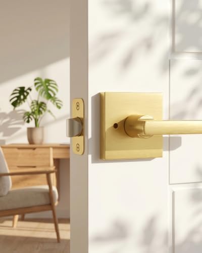 goldenwarm brushed gold door handles interior, privacy door, side view