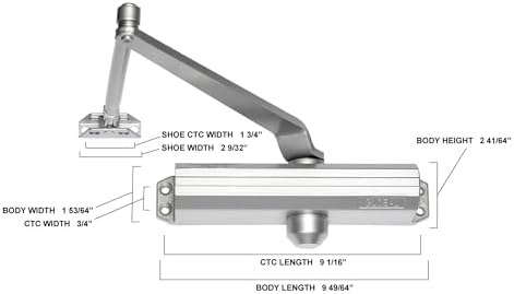 global door controls compact commercial door closer in showing dimensions