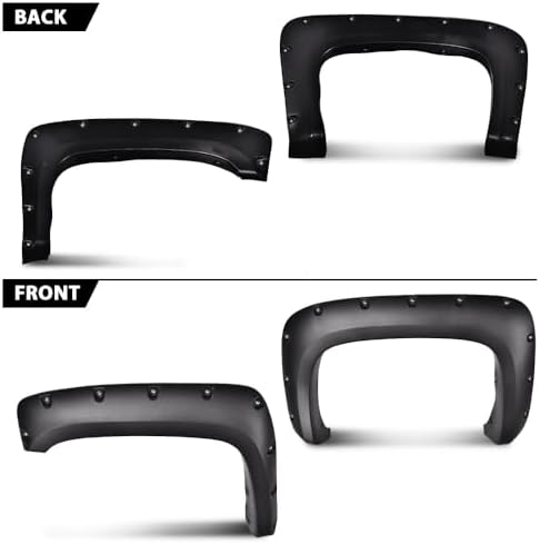 ANDPLAY Pocket Rivet Fender Flares Compatible with Chevy Silverado 1500 2007-2013 Fit Silverado 2500HD 3500HD 2007-2014 Not Fit Gmc Sierra (for Regular Cab/Extended Cab) Textured 78.0"/97.6" Long Bed