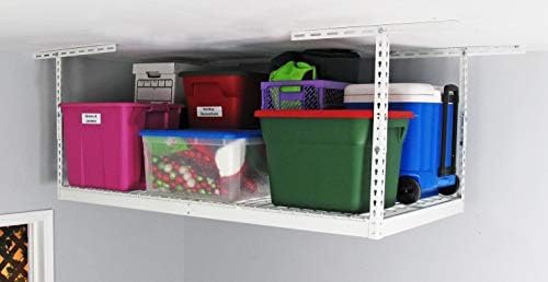 saferacks 3x6 overhead garage storage rack, white, 12"-21" on a desk or shelf