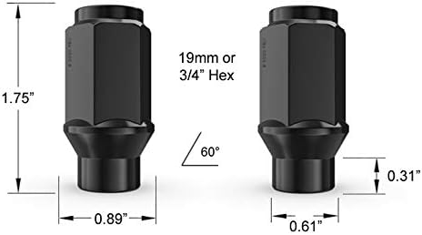 20pcs Black Bulge Lug Nuts - 1/2x20 Threads - 1.75 inch Length - ET Style (Extended Threads) - Cone Conical Taper Seat Shank - Closed End - Compatible with 5Lug Vehicles Wheels