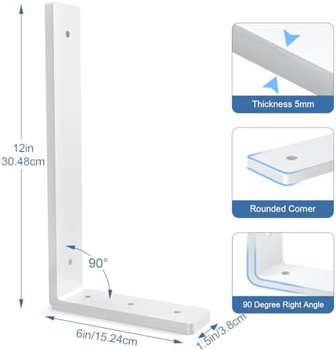 heavy duty shelf brackets, 6 pack 12 inch showing dimensions