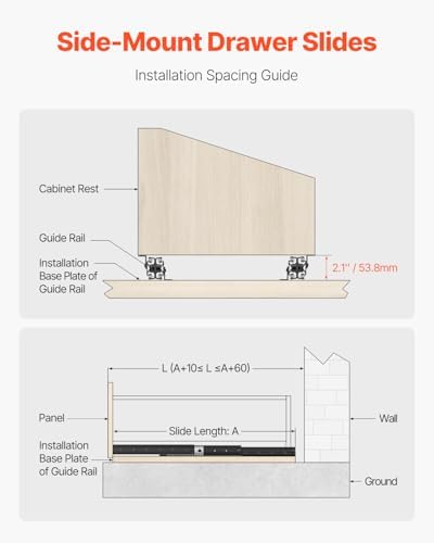 vevor undermount heavy duty drawer slides, 16 24, close-up detail