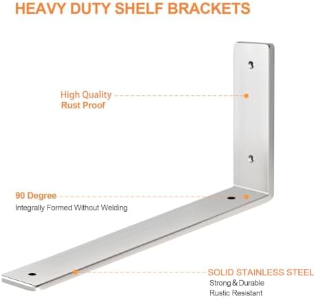 floating shelf bracket stainless steel 10 inch, 6 showing dimensions