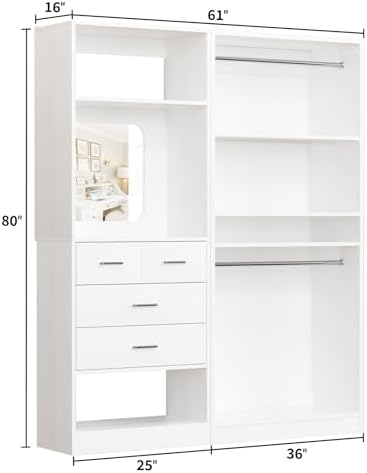 unikito 61" closet system, heavy duty wood closet on a desk or shelf