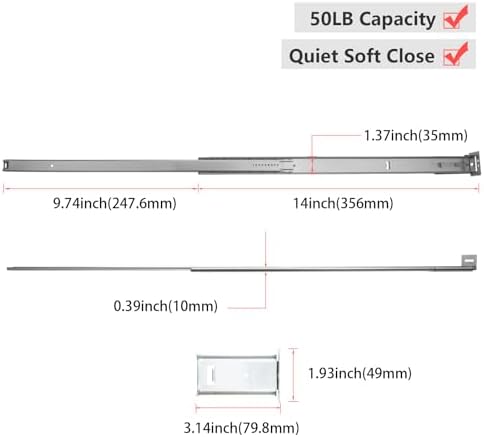 homdiy 14 inch heavy duty center mount drawer, close-up detail