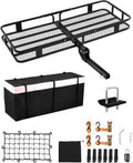 Garvee Hitch Mount Cargo Carrier Basket 60"*24"*6" with Waterproof Bag 21 Cubic Feet,and Cargo Net with Attachment Hooks,Ratchet Straps,Hitch Stabilizer