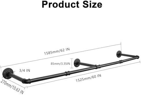 industrial iron pipe clothes hanging bar diy wall-mounted, close-up detail