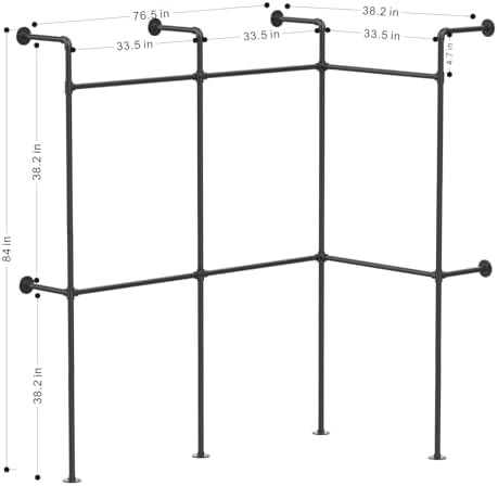 industrial pipe black clothing racks wall mounted, rustic shown in use