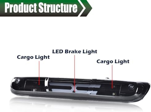 GRAND ORANGE LED 3rd Third Brake Light Compatible with Chevy Silverado/GMC Sierra 2500 3500 & HD Models 2007-2014 Tail Cargo Lamps, Smoky Lens Black Housing