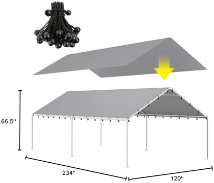 dwale 10 x 20 ft carport,replacement canopy cover, front angle view