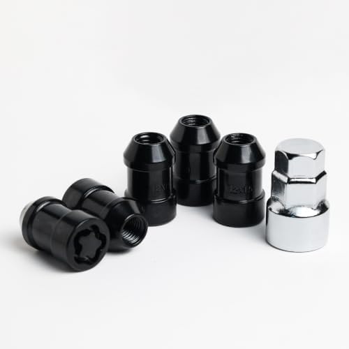 Black M12X1.5 Wheel Locks Lug Nuts for Cars Tires, Set of 5 Locks with 1 Key