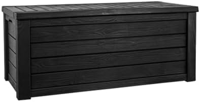 keter westwood outdoor storage deck box, 150 gallon, front angle view