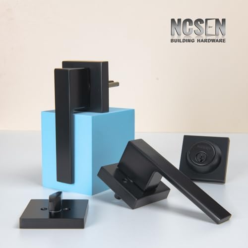 matt black front door lockset, exterior door lock on a desk or shelf