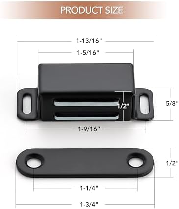 ravinte matte black magnetic door catch, black cabinet, package contents