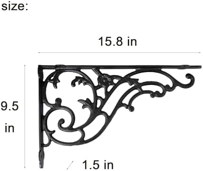 15.8''x9.5'' decorative shelf brackets,2 pack cast iron shelf showing dimensions