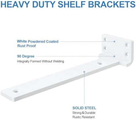 heavy duty shelf brackets, 10 inch 6 pack showing dimensions