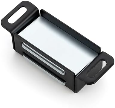 ravinte matte black magnetic door catch, black cabinet, front angle view
