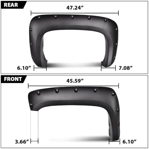 ANDPLAY Pocket Rivet Fender Flares Compatible with Chevy Silverado 1500 2007-2013 Fit Silverado 2500HD 3500HD 2007-2014 Not Fit Gmc Sierra (for Regular Cab/Extended Cab) Textured 78.0"/97.6" Long Bed