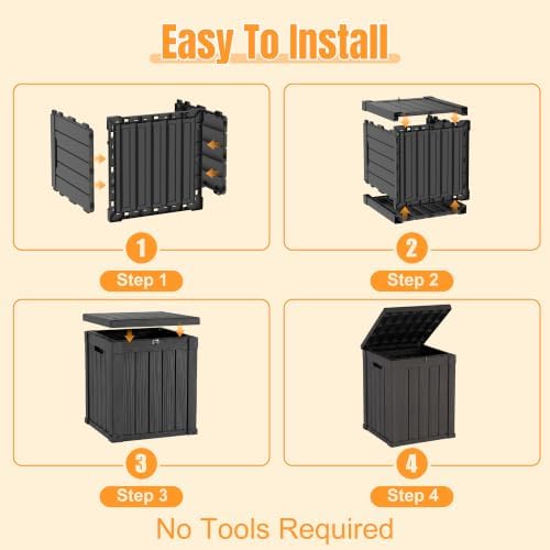 outdoor storage box,70 gallon waterproof resin patio deck, front angle view
