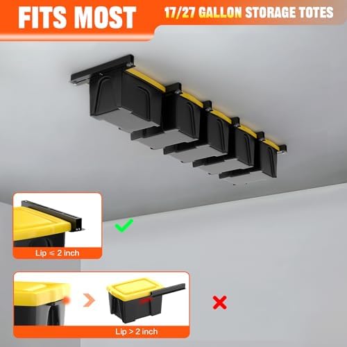 torack garage 16" studs ceiling bin storage rack, side view
