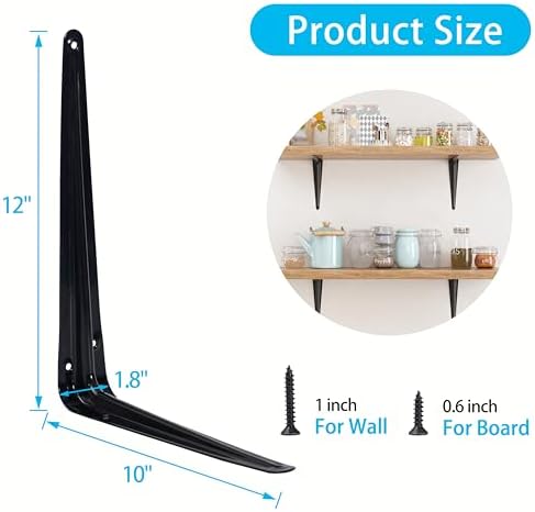 shelf brackets 12 inch, black metal brackets for, side view