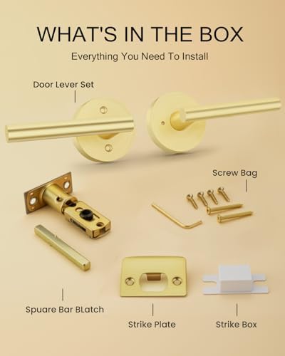 haidms 10 packs gold door handles interior, brushed, front angle view